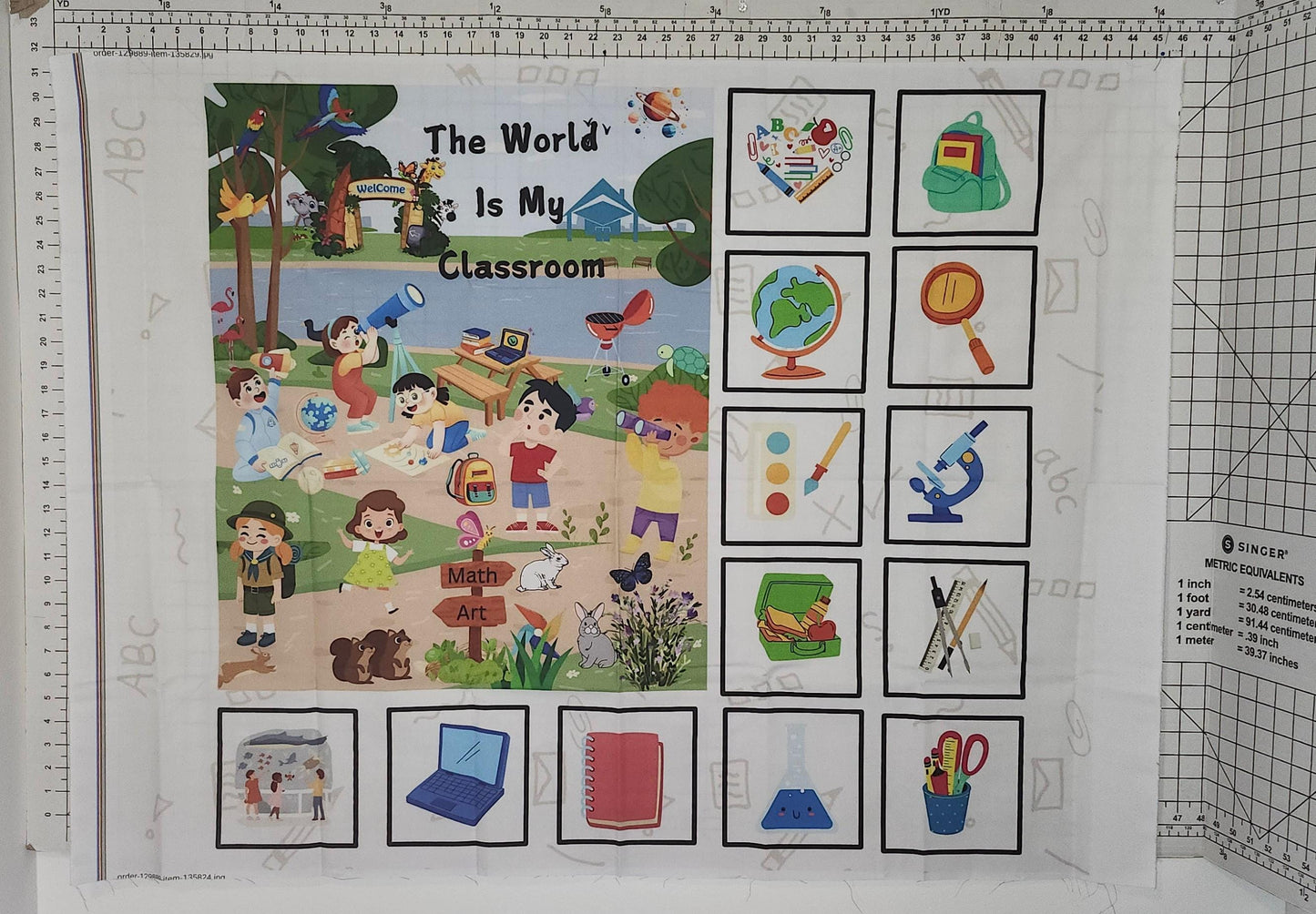 Homeschool Quilt Panel and Block Combo, The World Is My Classroom, Education Quilt