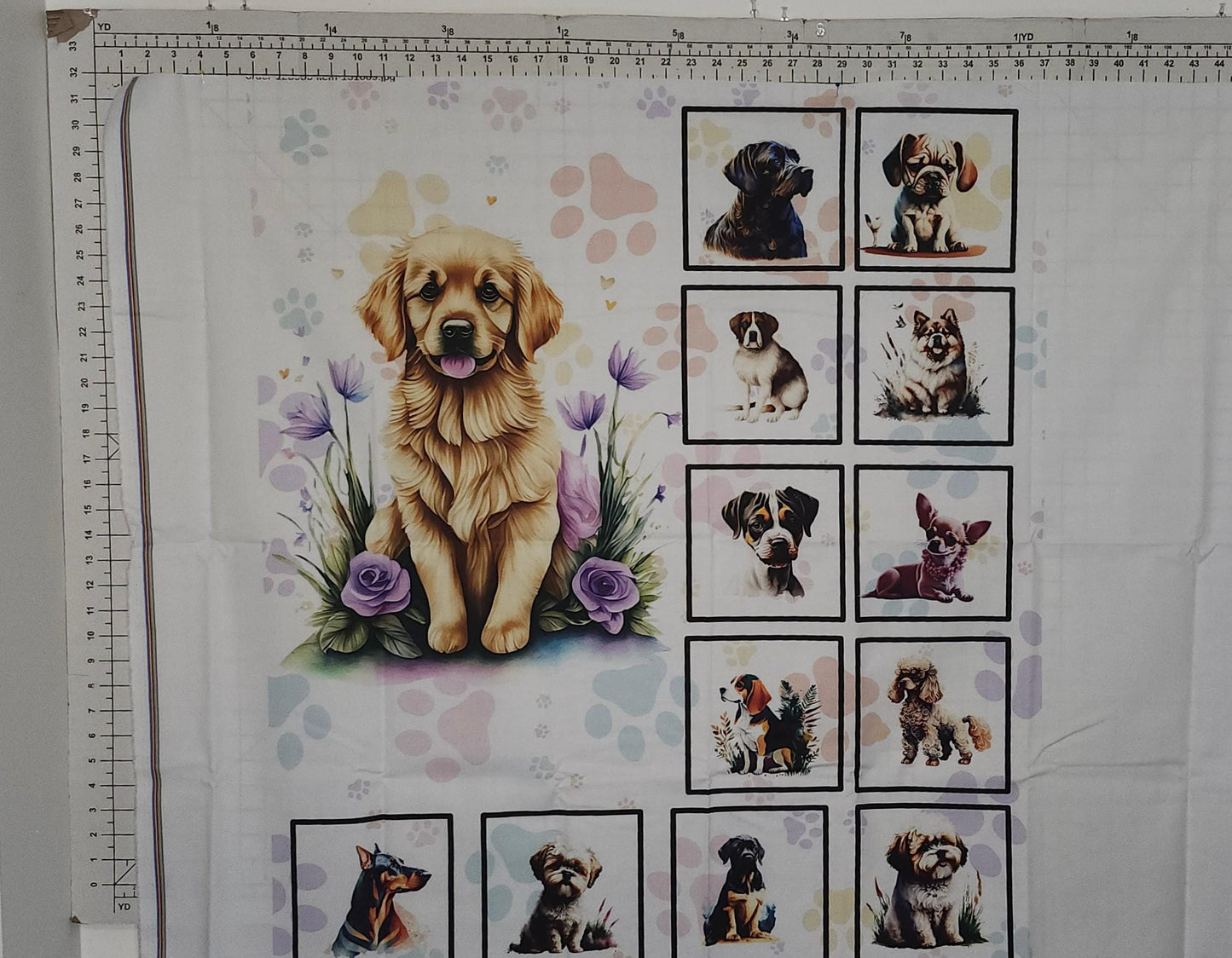 Dog Breed Quilt Panel and Blocks: Parade of Paws Quilt Cotton Fabric, Dog Fabric