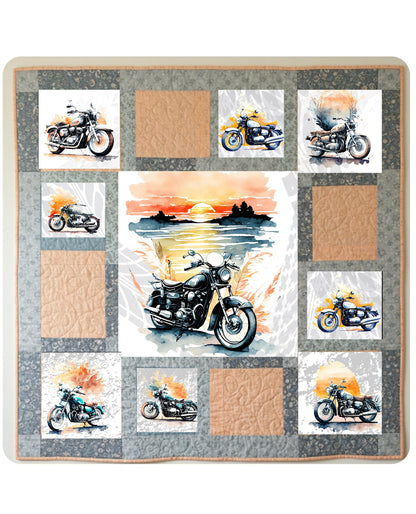 Motorcycle Quilt Panel & Blocks, Quilt Cotton Fabric - Easy Quilt Project