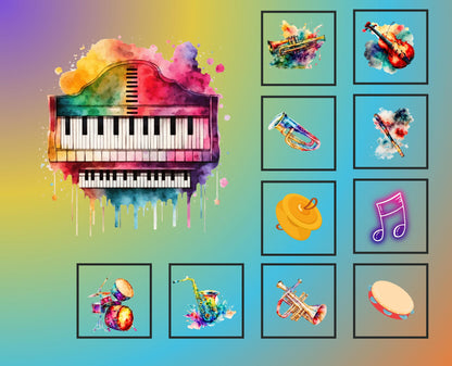 Watercolor Band Instruments Quilt Fabric Panel: Easy DIY Quilt Blocks