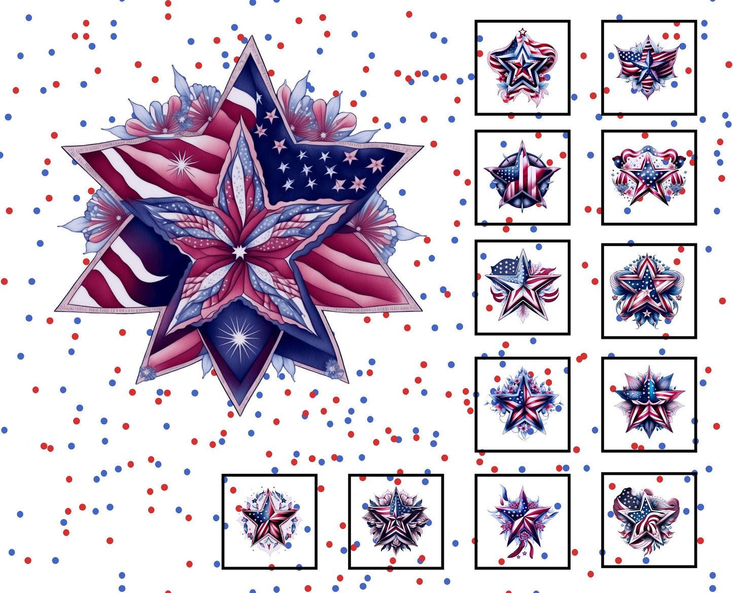 Patriotic Star Quilt Panel and Blocks, Cotton Fabric,