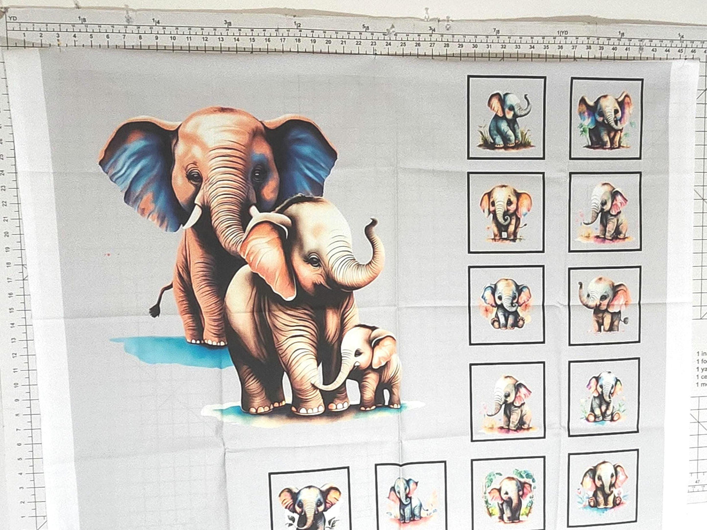 Baby Elephant Quilt Panel & Blocks, Cotton Quilt Fabric - Easy Quilt Project, Childs Room Wall Art, Fabric Book, Elephant Room Ensemble