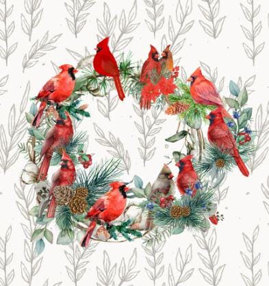 Cardinal Quilt Panel & Blocks: Cotton Christmas Quilt Fabric, Cardinal Wreath Panel, Quilted Coasters, Quilted Hot Pads