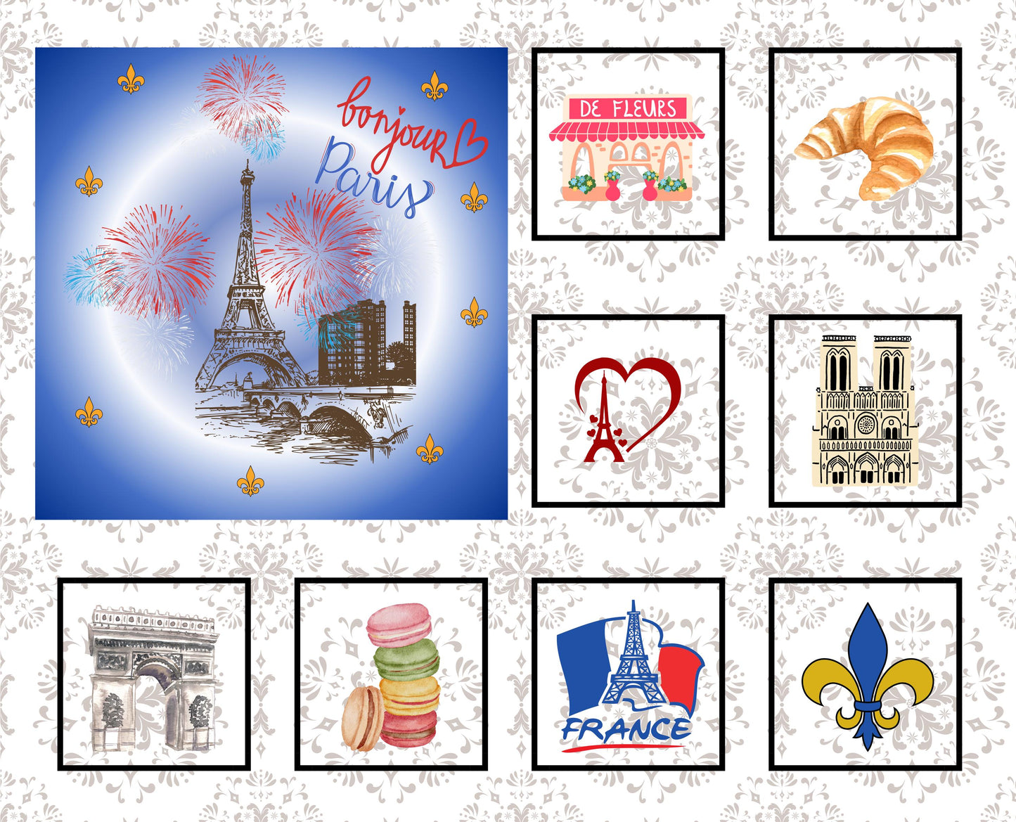 Paris Quilt Panel & Blocks: Cotton Fabric - Easy Quilt Project