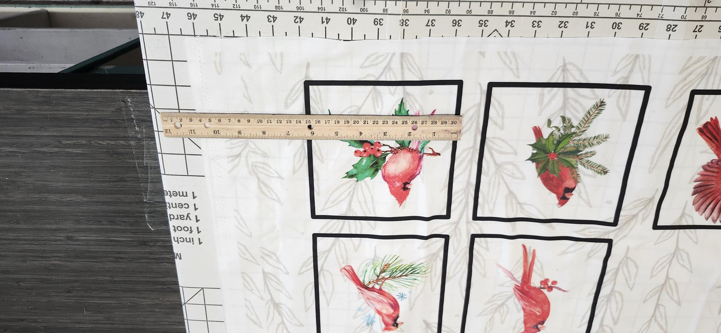 Cardinal Quilt Panel & Blocks: Cotton Christmas Quilt Fabric, Cardinal Wreath Panel, Quilted Coasters, Quilted Hot Pads