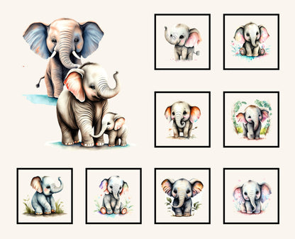 Baby Elephant Quilt Panel & Blocks, Cotton Quilt Fabric - Easy Quilt Project, Childs Room Wall Art, Fabric Book, Elephant Room Ensemble