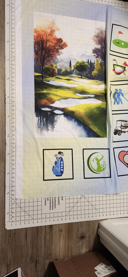 Golf Quilt Panel and 8 or 12 Blocks, Golf Course Quilt, Easy Quilt
