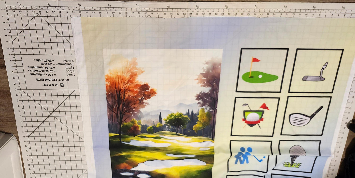 Golf Quilt Panel and 8 or 12 Blocks, Golf Course Quilt, Easy Quilt