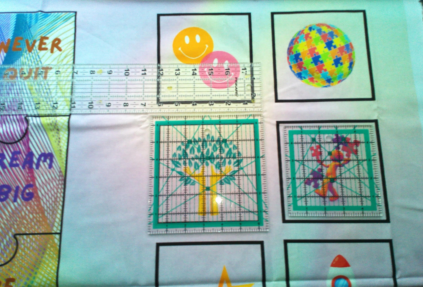 Motivational Quilt Panel, Cotton Puzzle Blocks, Rainbow Fabric