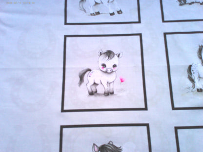 Pink Camo Baby Horse Quilt Panel and Block Combo, Cotton Fabric, Baby Shower