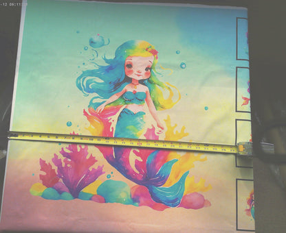 Mermaid Quilt Panel and Blocks, Cotton Fabric 34" x 42"