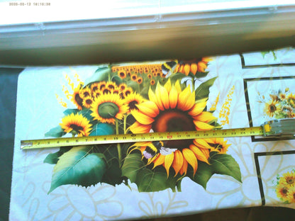 Sunflower & Bees Quilt Panel, Cotton DIY Fabric Blocks, Sunflower Quilt