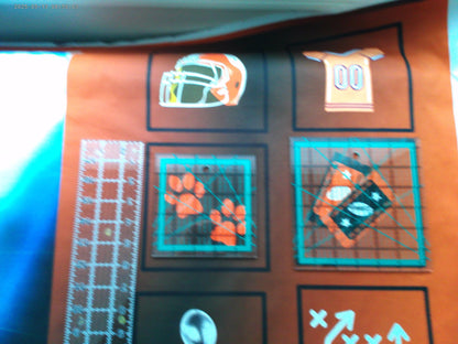 Football Quilt Panel & Blocks: Cotton Fabric - DIY Quilt Project, Orange and Black Football