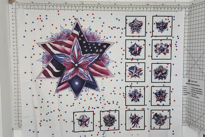 Patriotic Star Quilt Panel and Blocks, Cotton Fabric,