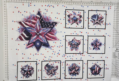 Patriotic Star Quilt Panel and Blocks, Cotton Fabric,