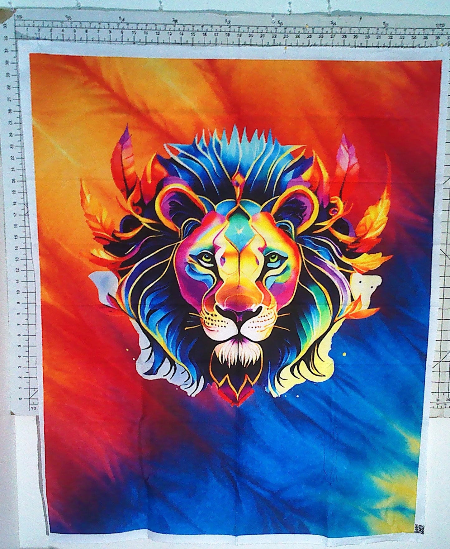 Lion Quilt Fabric Panel, Cotton Art Quilt, Colorful Lion