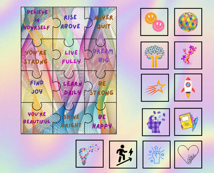 Motivational Quilt Panel, Cotton Puzzle Blocks, Rainbow Fabric