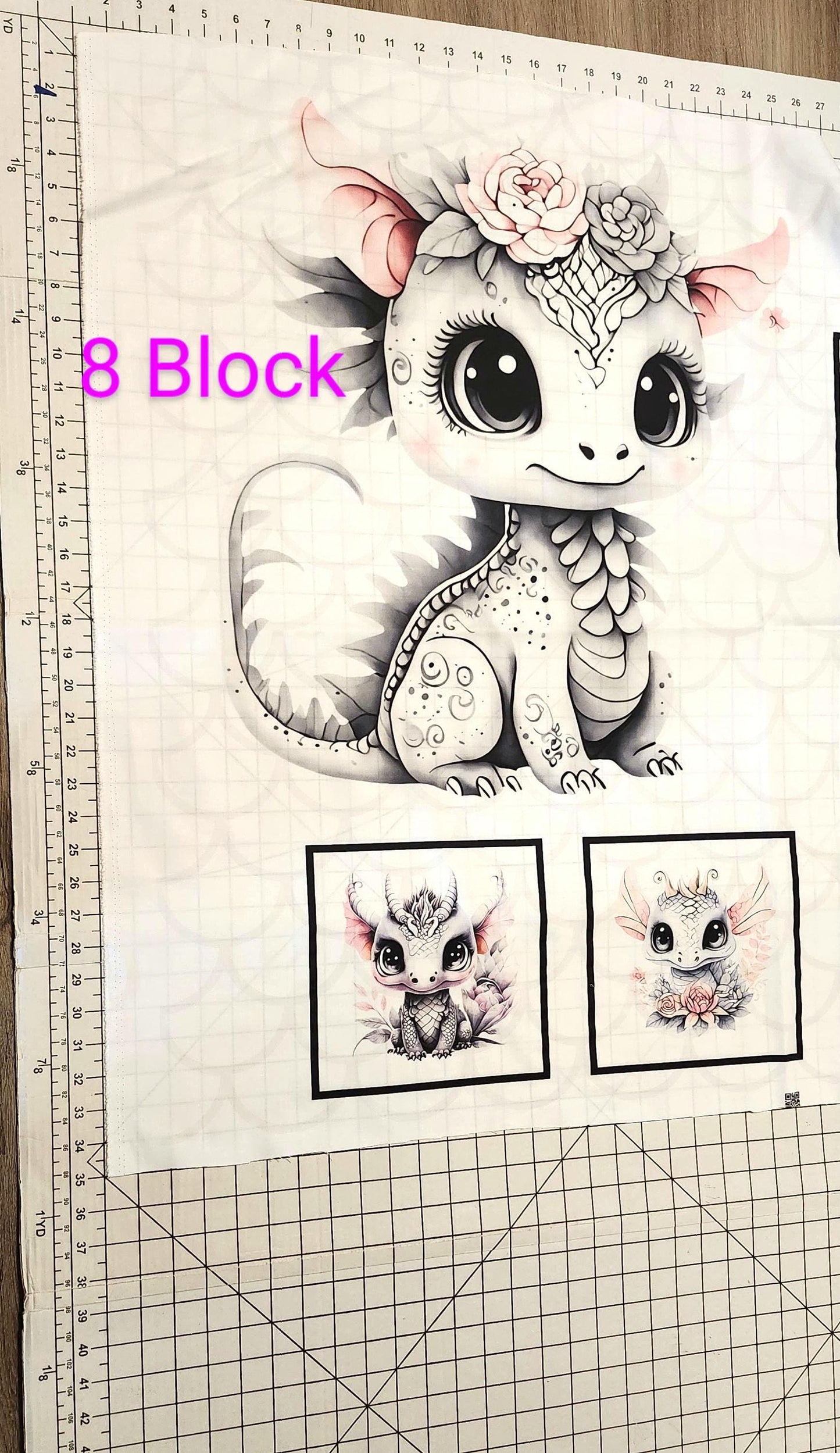 Baby Girl Dragon Quilt Panel and Blocks, Nursery Wall Art, DIY Soft Fabric Book, Quality Quilt Cotton