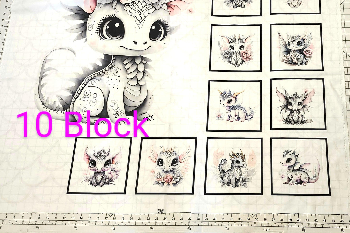 Baby Girl Dragon Quilt Panel and Blocks, Nursery Wall Art, DIY Soft Fabric Book, Quality Quilt Cotton