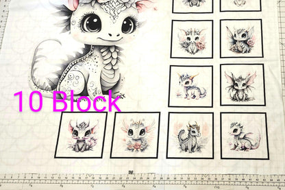 Baby Girl Dragon Quilt Panel and Blocks, Nursery Wall Art, DIY Soft Fabric Book, Quality Quilt Cotton