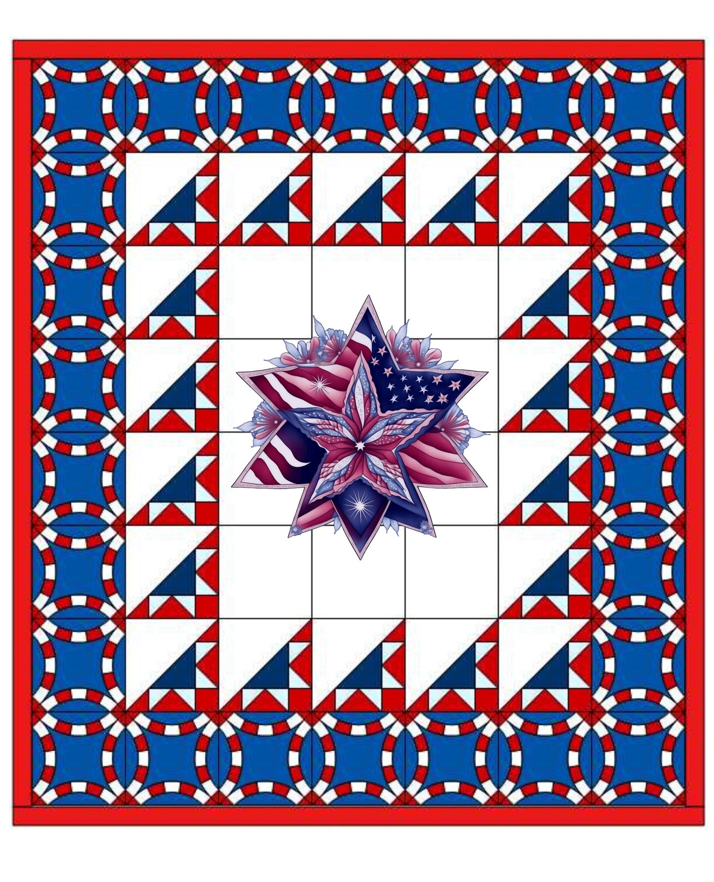 Patriotic Star Quilt Panel and Blocks, Cotton Fabric,