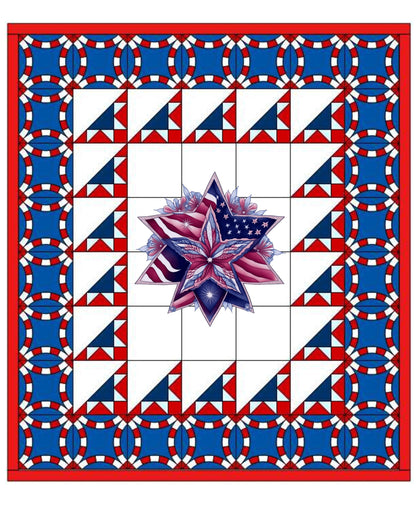 Patriotic Star Quilt Panel and Blocks, Cotton Fabric,