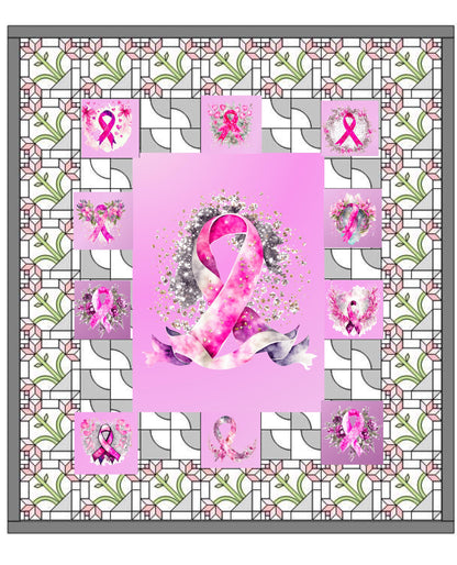 Breast Cancer Awareness Quilt Panel and Blocks, Easy Quilt Project, Pink Cancer Fabric, Breast Cancer Fabric, Quality Quilt Fabric