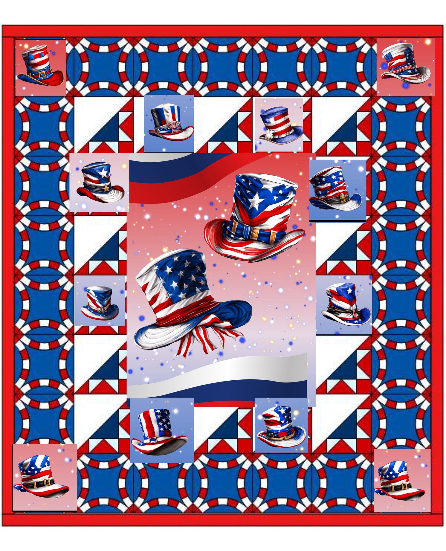 Patriotic Top Hat Quilt Panel & Blocks