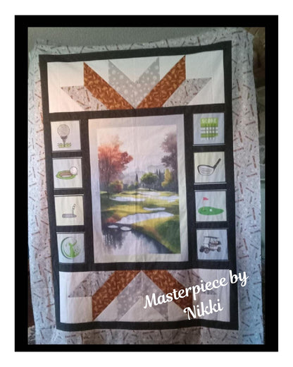 Golf Quilt Panel and 8 or 12 Blocks, Golf Course Quilt, Easy Quilt
