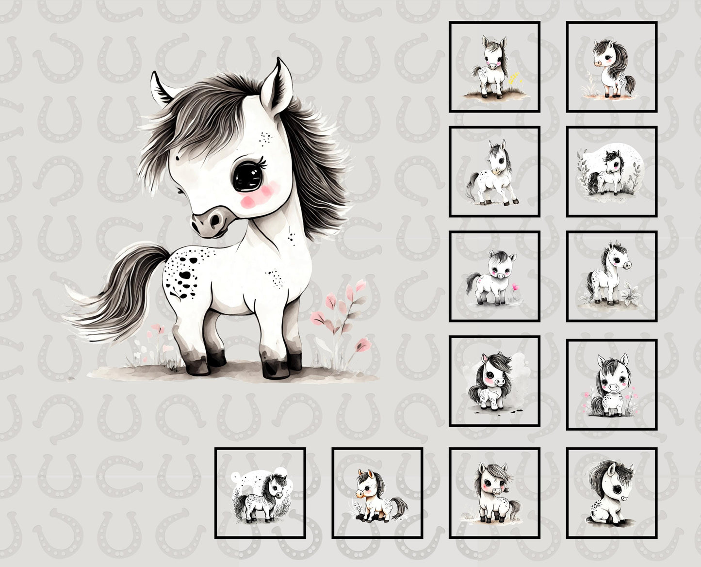 Pink Camo Baby Horse Quilt Panel and Block Combo, Cotton Fabric, Baby Shower