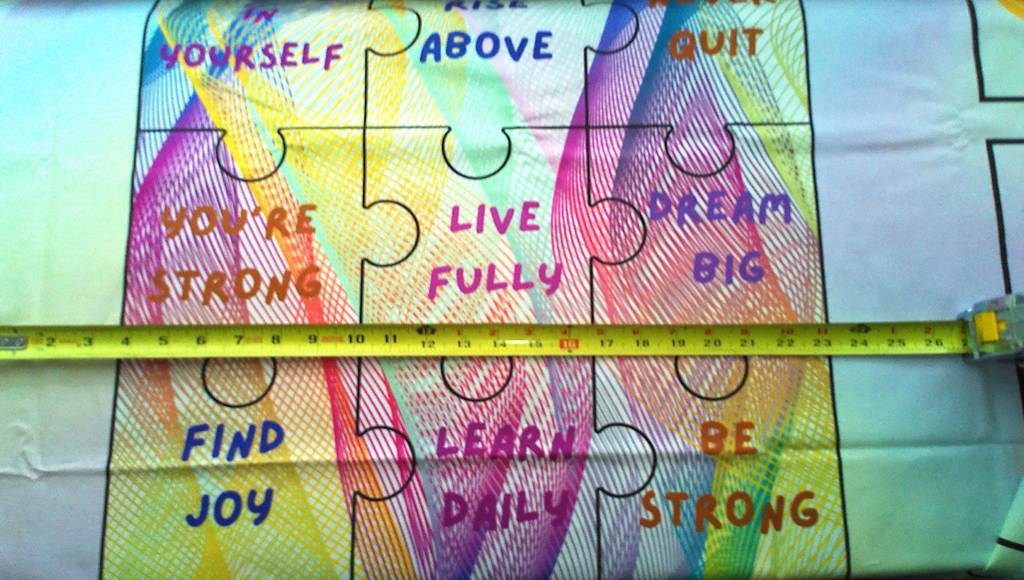 Motivational Quilt Panel, Cotton Puzzle Blocks, Rainbow Fabric