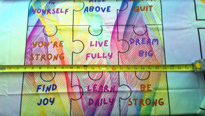 Motivational Quilt Panel, Cotton Puzzle Blocks, Rainbow Fabric