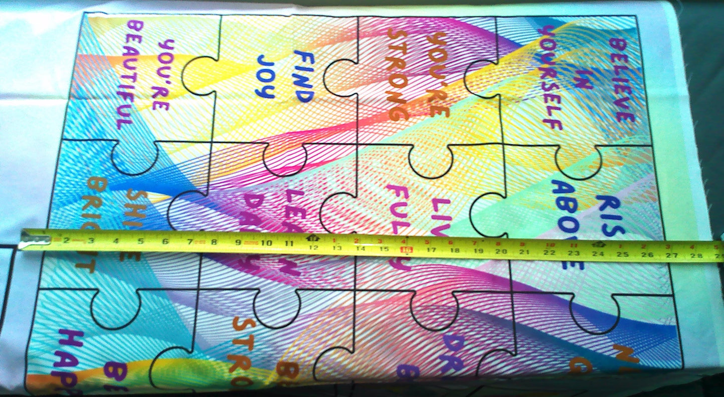 Motivational Quilt Panel, Cotton Puzzle Blocks, Rainbow Fabric