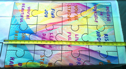 Motivational Quilt Panel, Cotton Puzzle Blocks, Rainbow Fabric