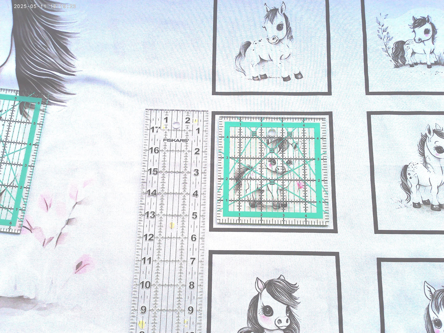 Pink Camo Baby Horse Quilt Panel and Block Combo, Cotton Fabric, Baby Shower