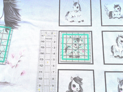 Pink Camo Baby Horse Quilt Panel and Block Combo, Cotton Fabric, Baby Shower