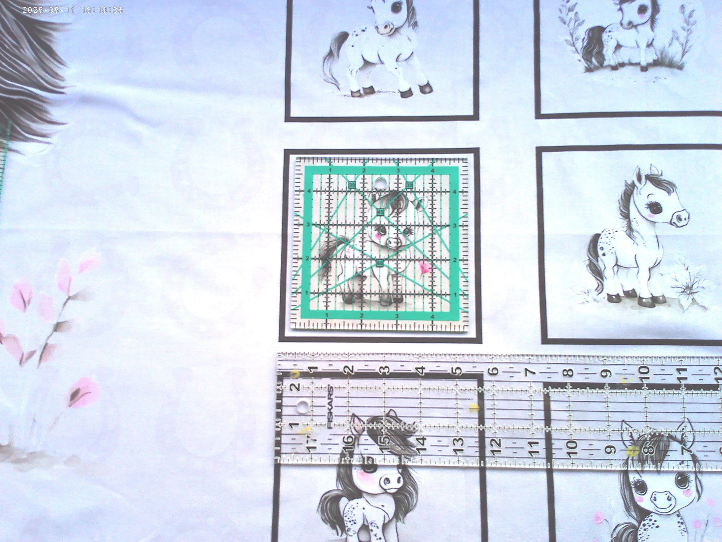 Pink Camo Baby Horse Quilt Panel and Block Combo, Cotton Fabric, Baby Shower