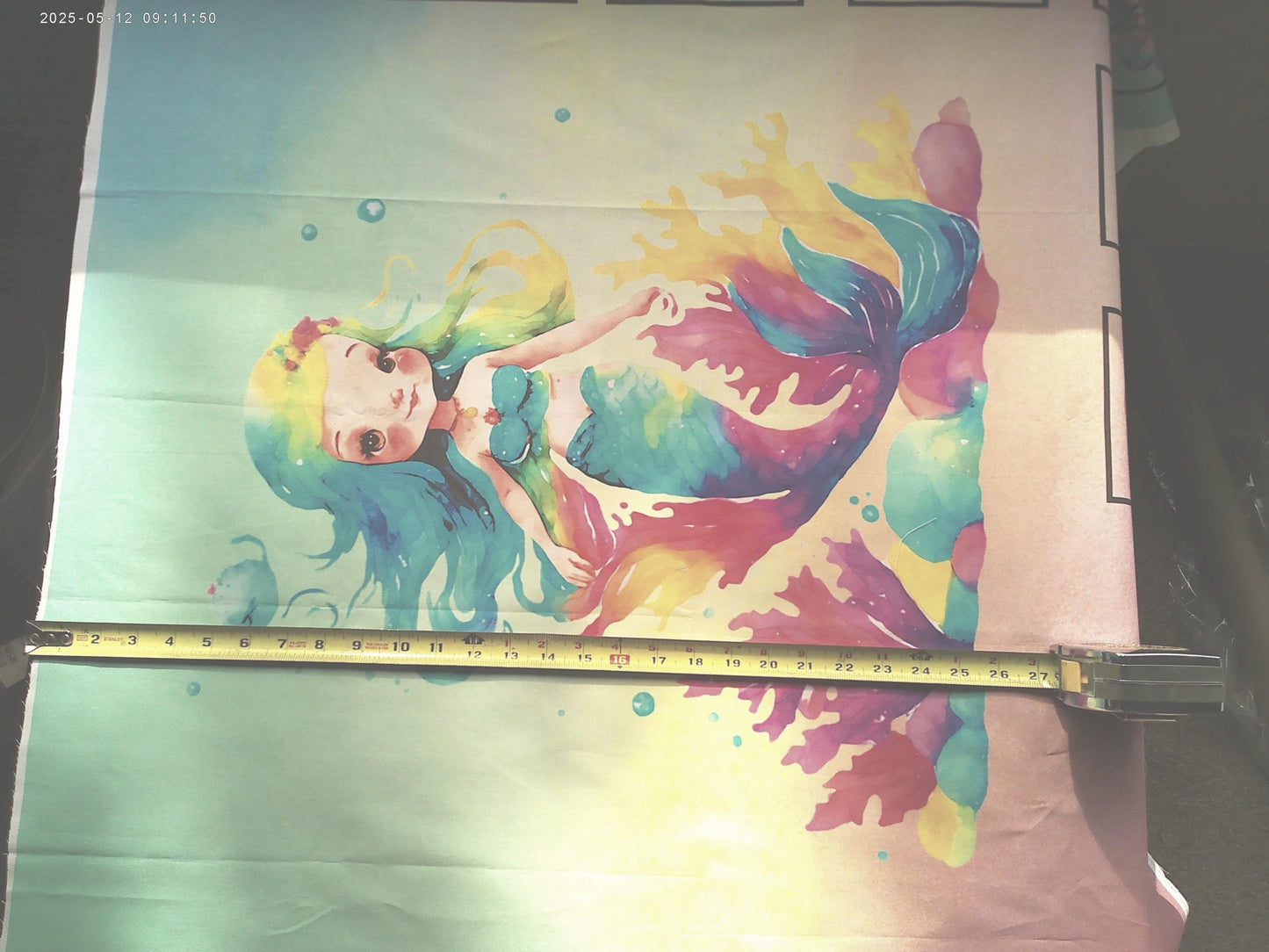 Mermaid Quilt Panel and Blocks, Cotton Fabric 34" x 42"