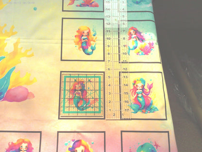 Mermaid Quilt Panel and Blocks, Cotton Fabric 34" x 42"