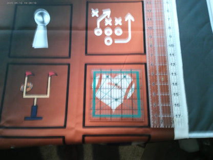 Football Quilt Panel & Blocks: Cotton Fabric - DIY Quilt Project, Orange and Black Football