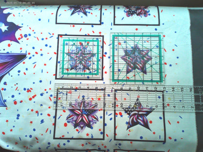 Patriotic Star Quilt Panel and Blocks, Cotton Fabric,