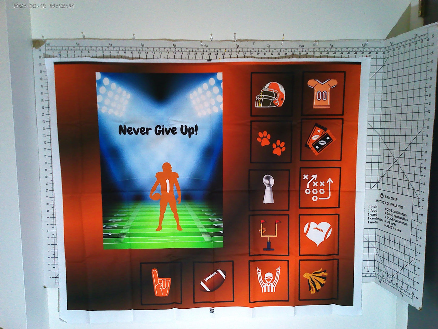 Football Quilt Panel & Blocks: Cotton Fabric - DIY Quilt Project, Orange and Black Football