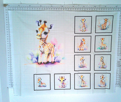 Baby Giraffe Quilt Panel & Blocks,  Easy Quilt, Nursery Wall Art, Soft Fabric Book, Quality Quilt Cotton, Giraffe Room Ensemble