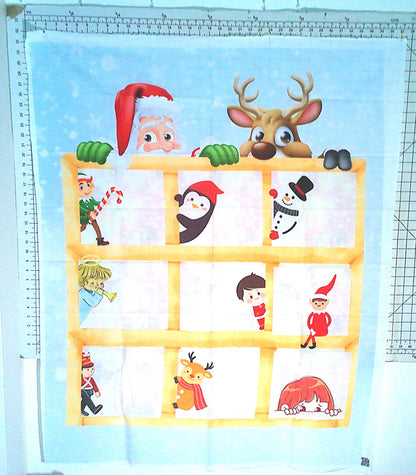 Christmas Quilt Panel, Easy Quilt Project, Christmas Animals Peeking in the Window