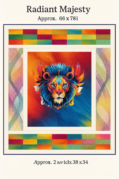 Lion Quilt Fabric Panel, Cotton Art Quilt, Colorful Lion