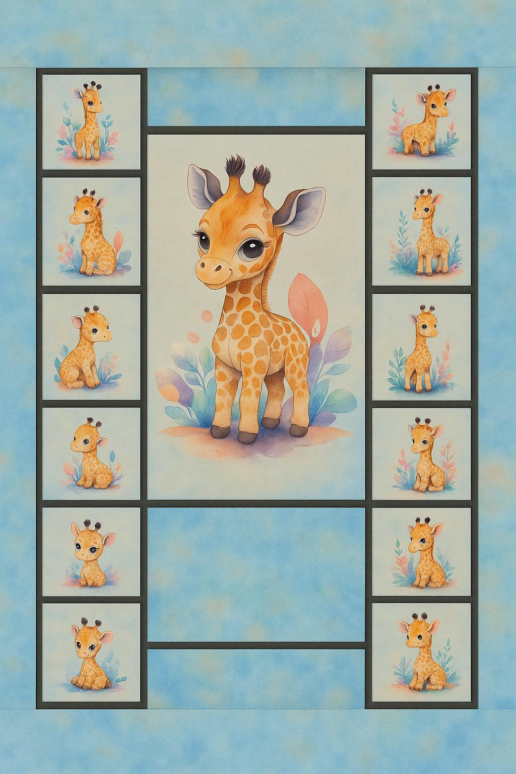Baby Giraffe Quilt Panel & Blocks,  Easy Quilt, Nursery Wall Art, Soft Fabric Book, Quality Quilt Cotton, Giraffe Room Ensemble