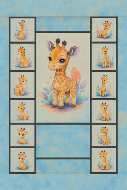 Baby Giraffe Quilt Panel & Blocks,  Easy Quilt, Nursery Wall Art, Soft Fabric Book, Quality Quilt Cotton, Giraffe Room Ensemble