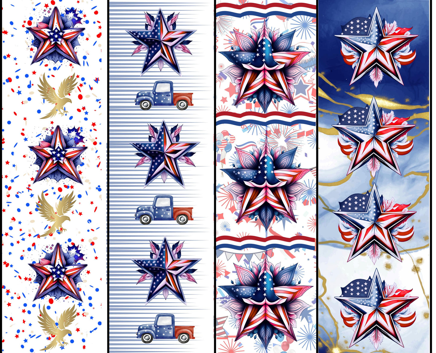 Patriotic Star Quilt Vertical Stripes,  Stars & Stripes Border - 44"x36"