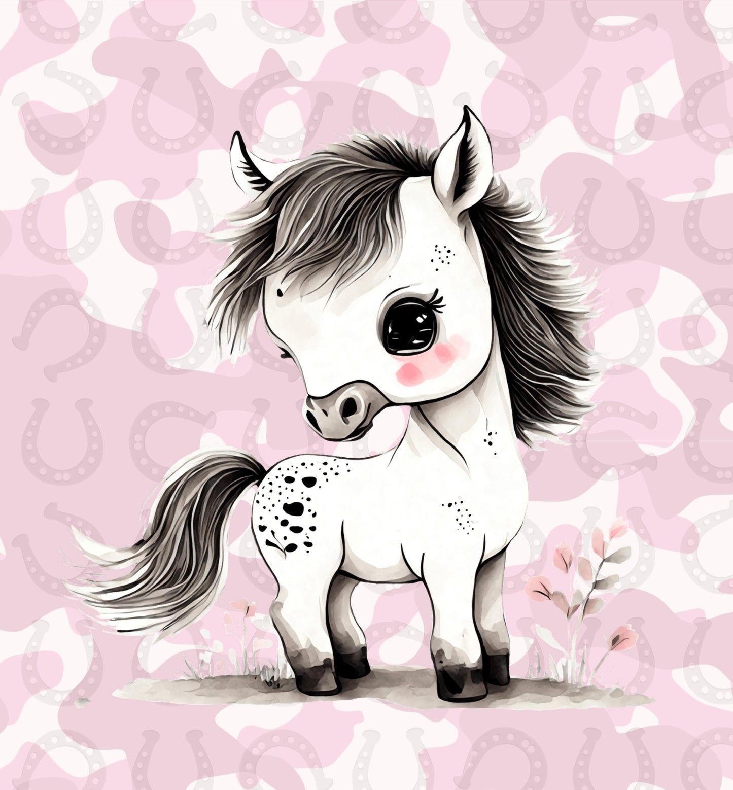 Pink Camo Baby Horse Quilt Panel and Block Combo, Cotton Fabric, Baby Shower