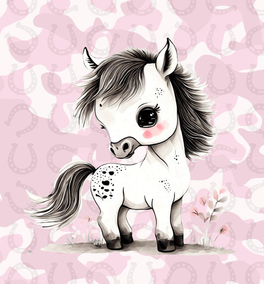 Pink Camo Baby Horse Quilt Panel and Block Combo, Cotton Fabric, Baby Shower